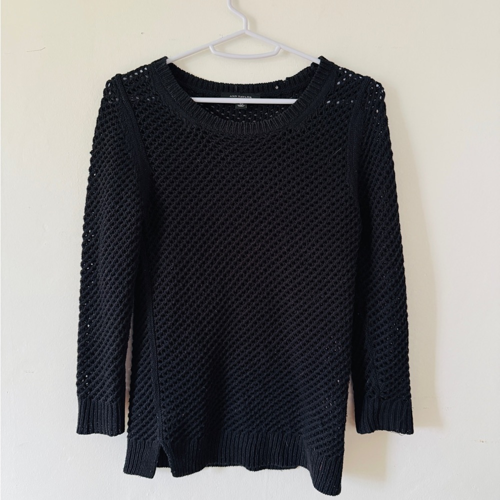 Ann Taylor Black Mesh Knit Woven Sweater. Women’s Small. - Picture 8 of 9